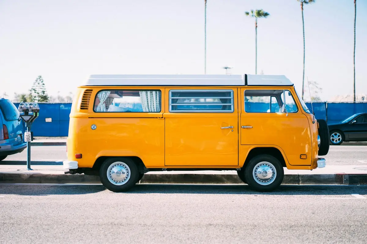 Classic van parked by the beach